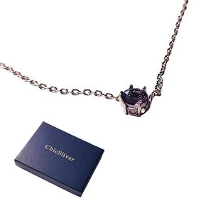 Fine Jewlery Amethyst Birthstone Gemstone Sterling Silver Necklace